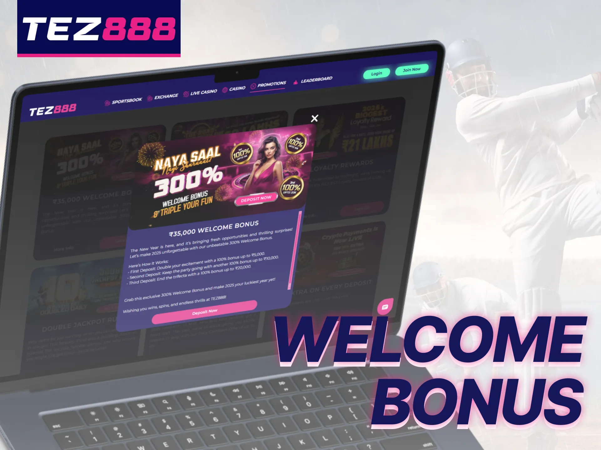 Tez888 offers a welcome bonus to its new clients.