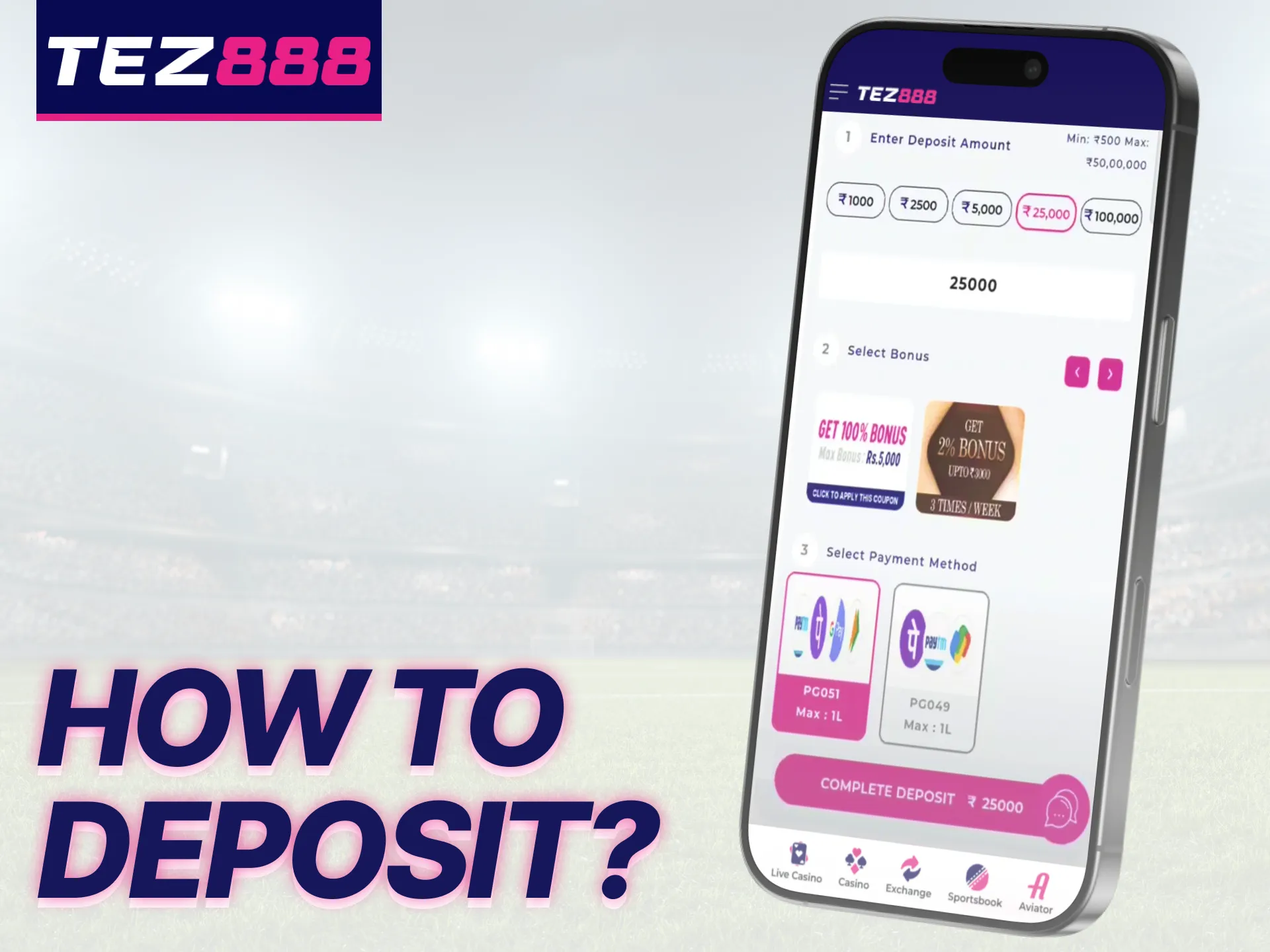 Learn how to deposit money into your Tez888 account.