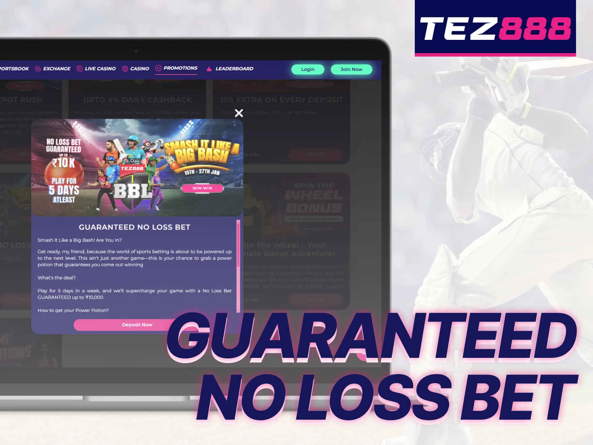 Customers can earn a No Loss Bet on the Tez888 sports platform.