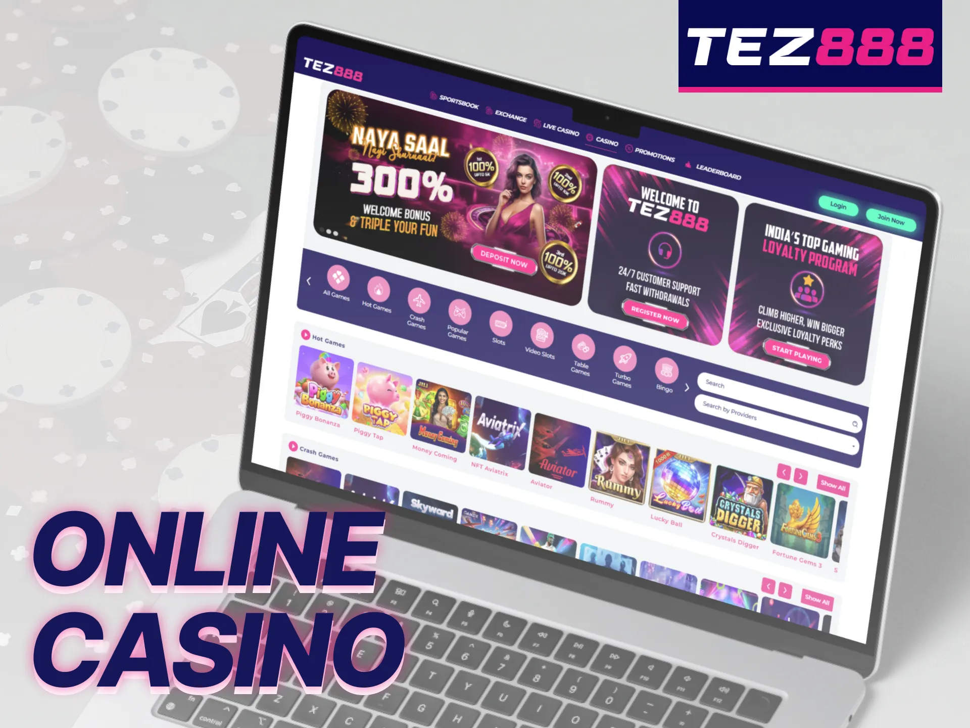 Tez888 provides a diverse range of online casino games for players.