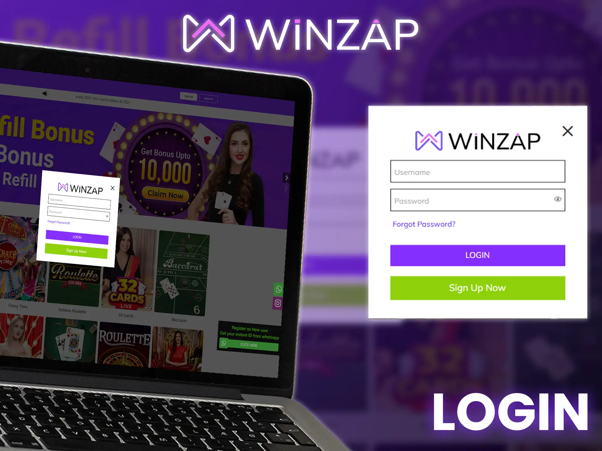 Log in to your Winzap account to start playing casino games and betting.