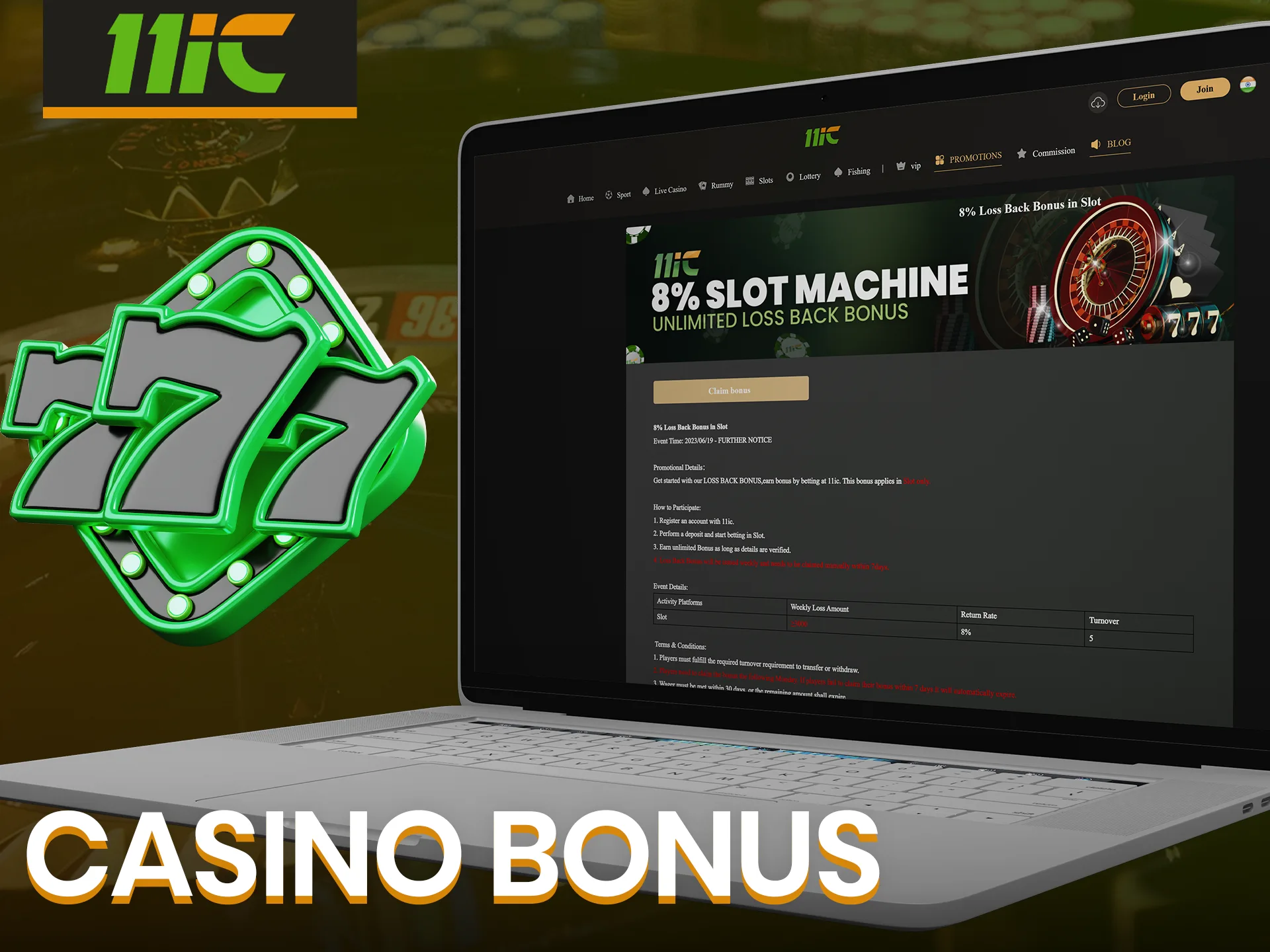 Spin slots at 11ic and get cashback.