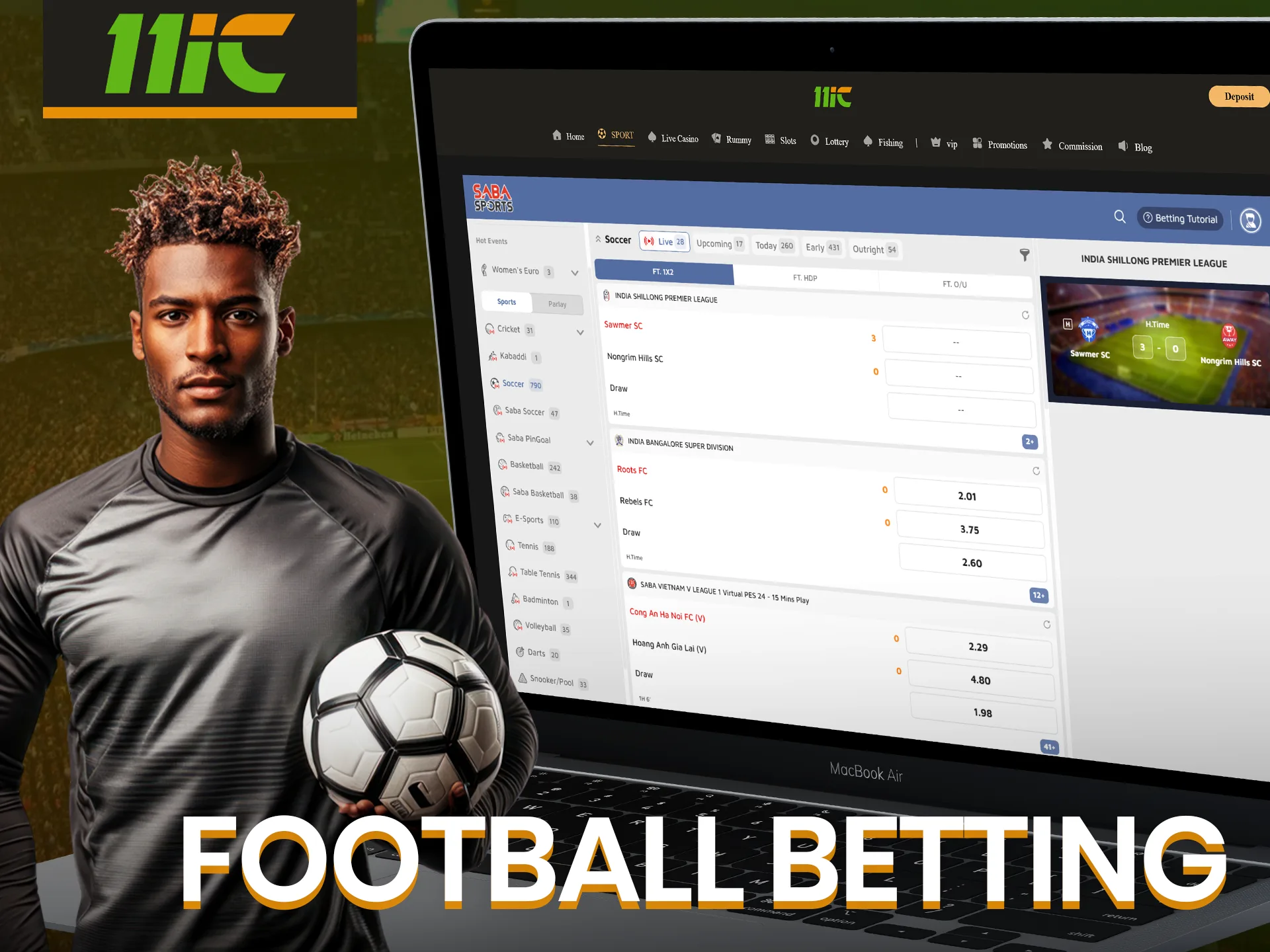 You can bet on football matches with 11ic.