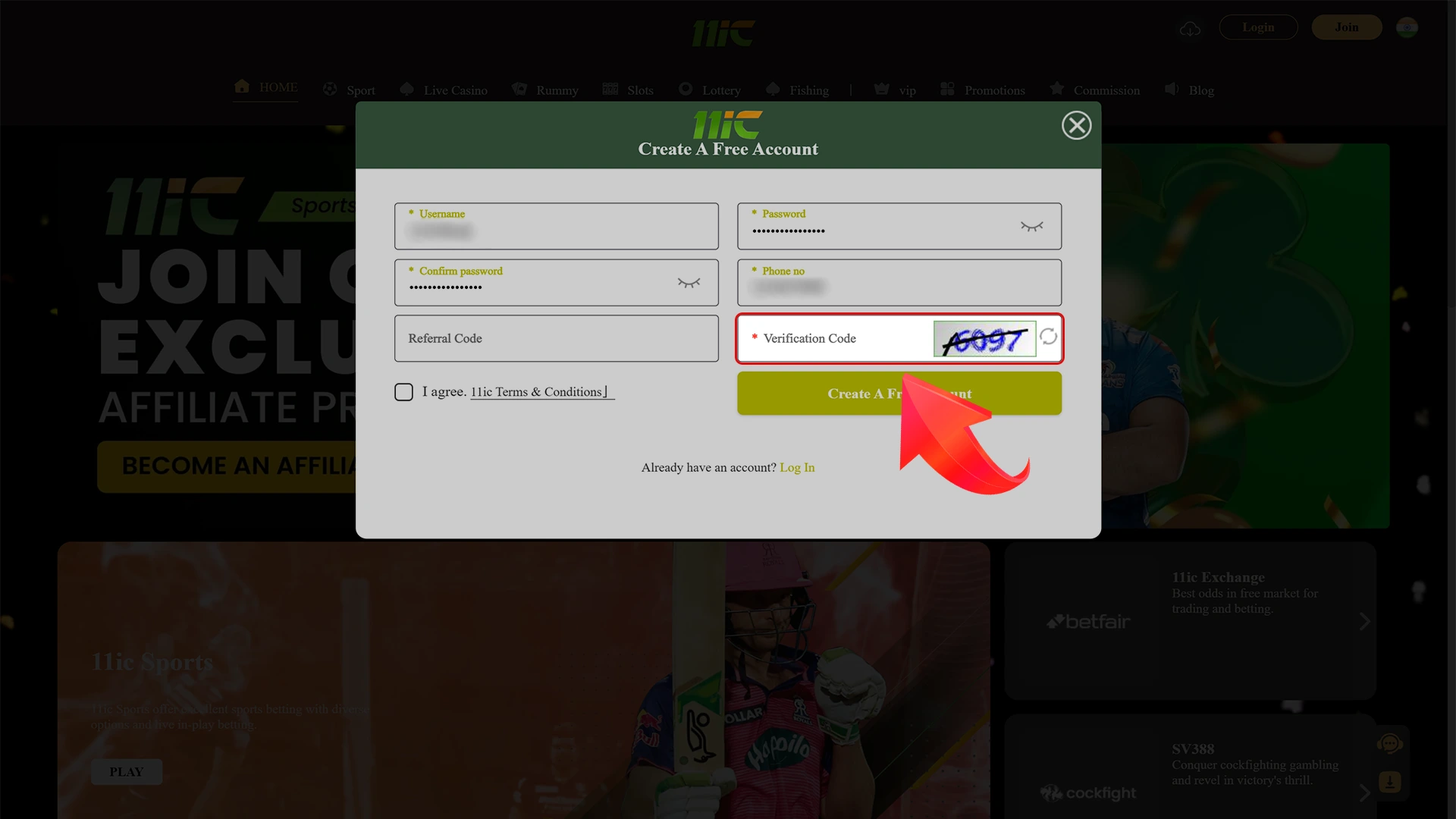 Fill in the verification code field on the 11ic.