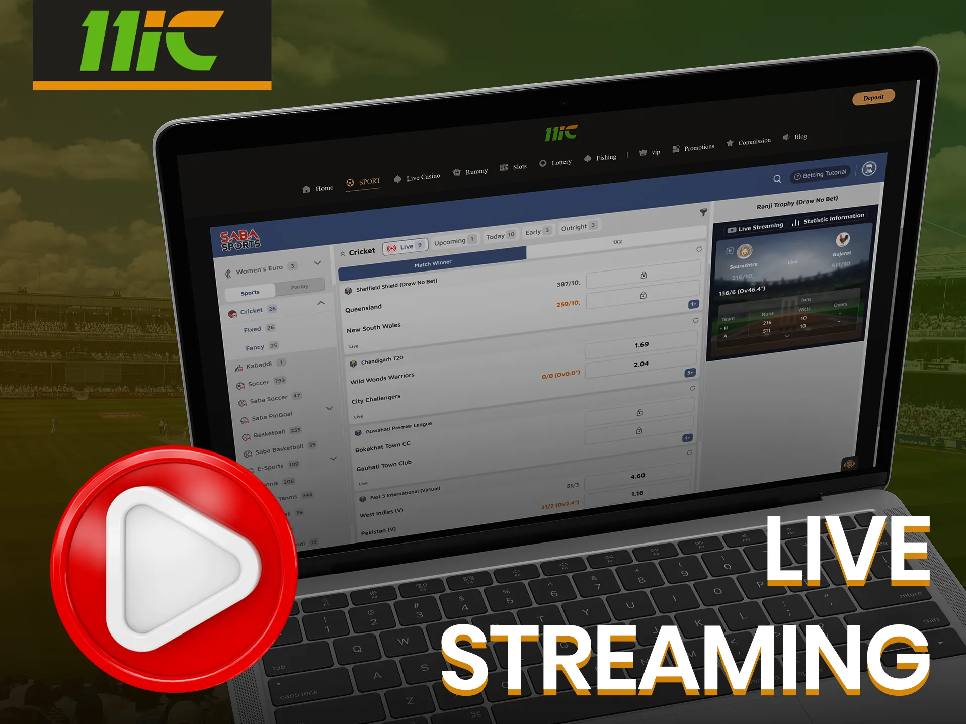 You can watch match streams at 11ic.