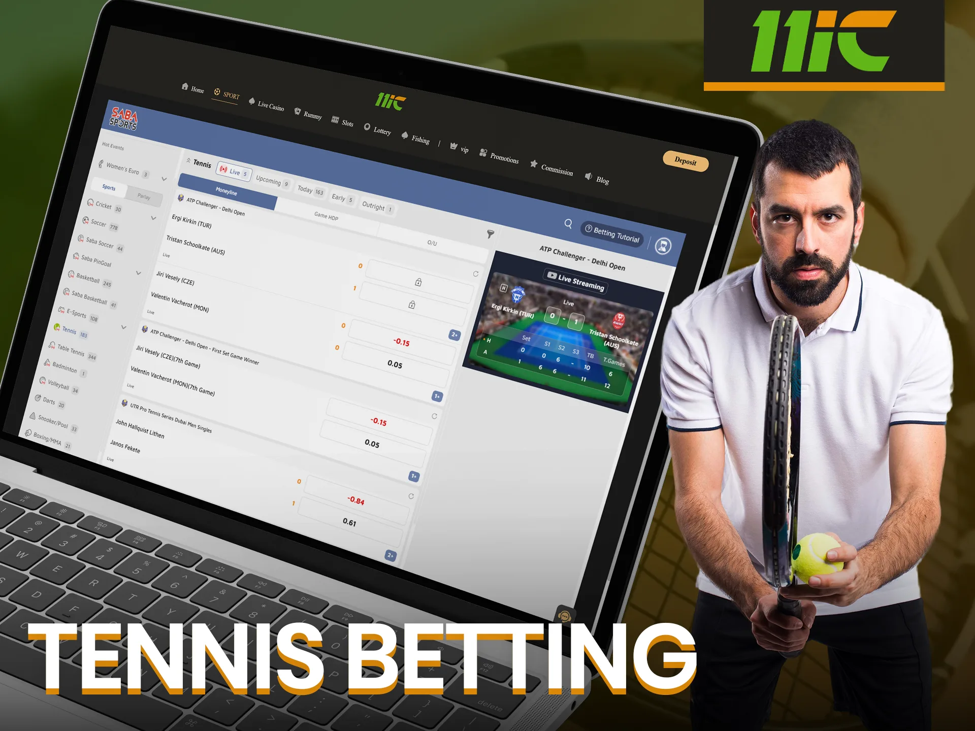 At 11ic you will find a large number of tennis matches to bet on.