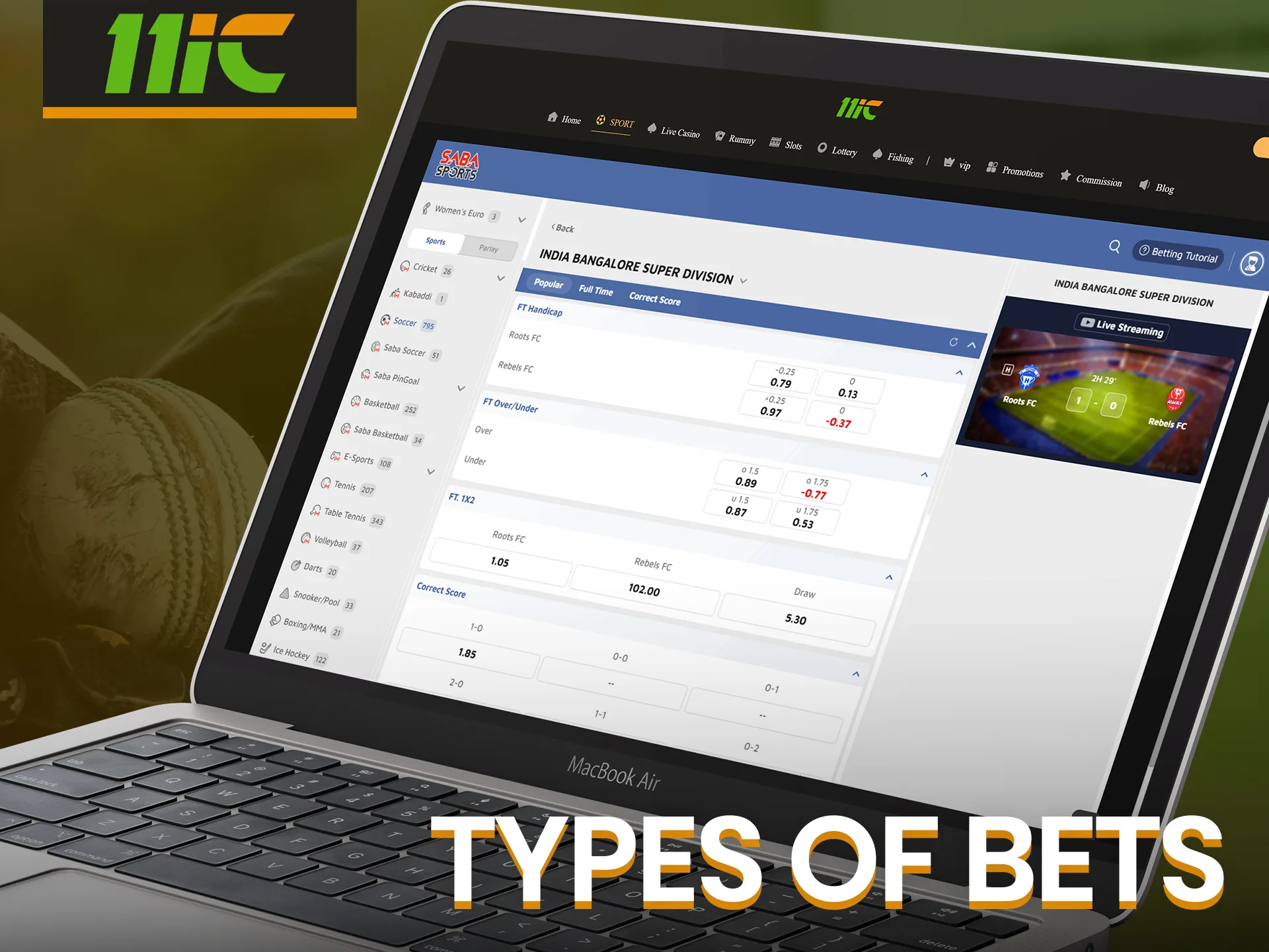 Find out what types of bets are available at 11ic.