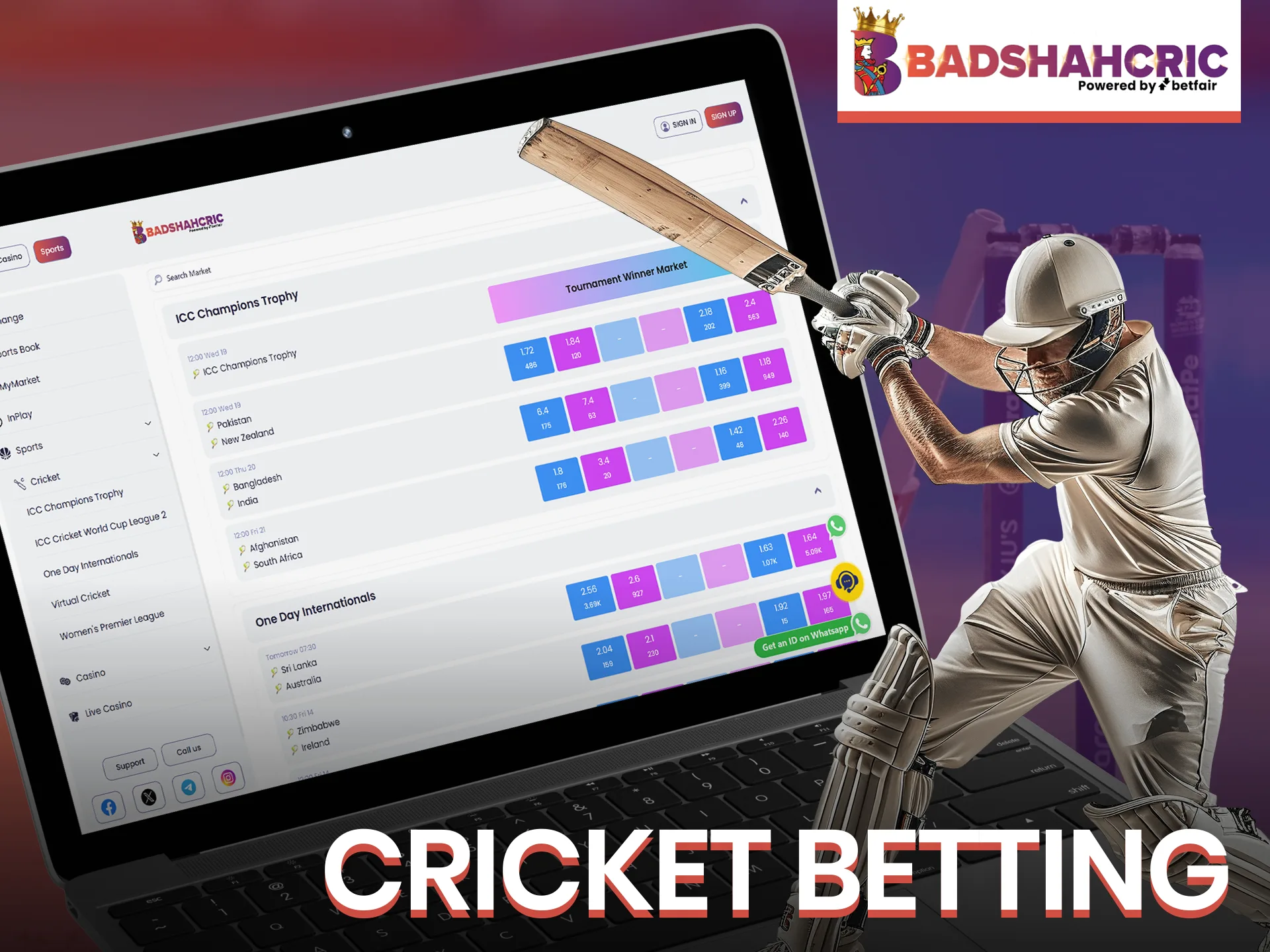 Go to Badshahcric and find the cricket match you want to bet on.