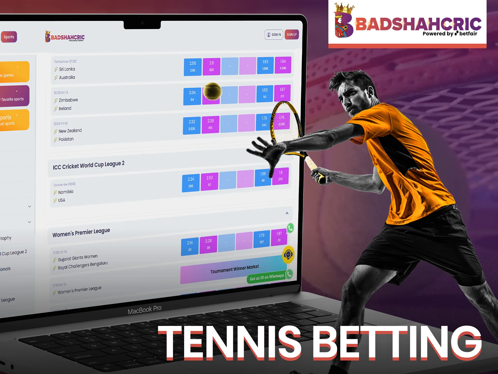 Support your favorite tennis player with a bet at Badshahcric.