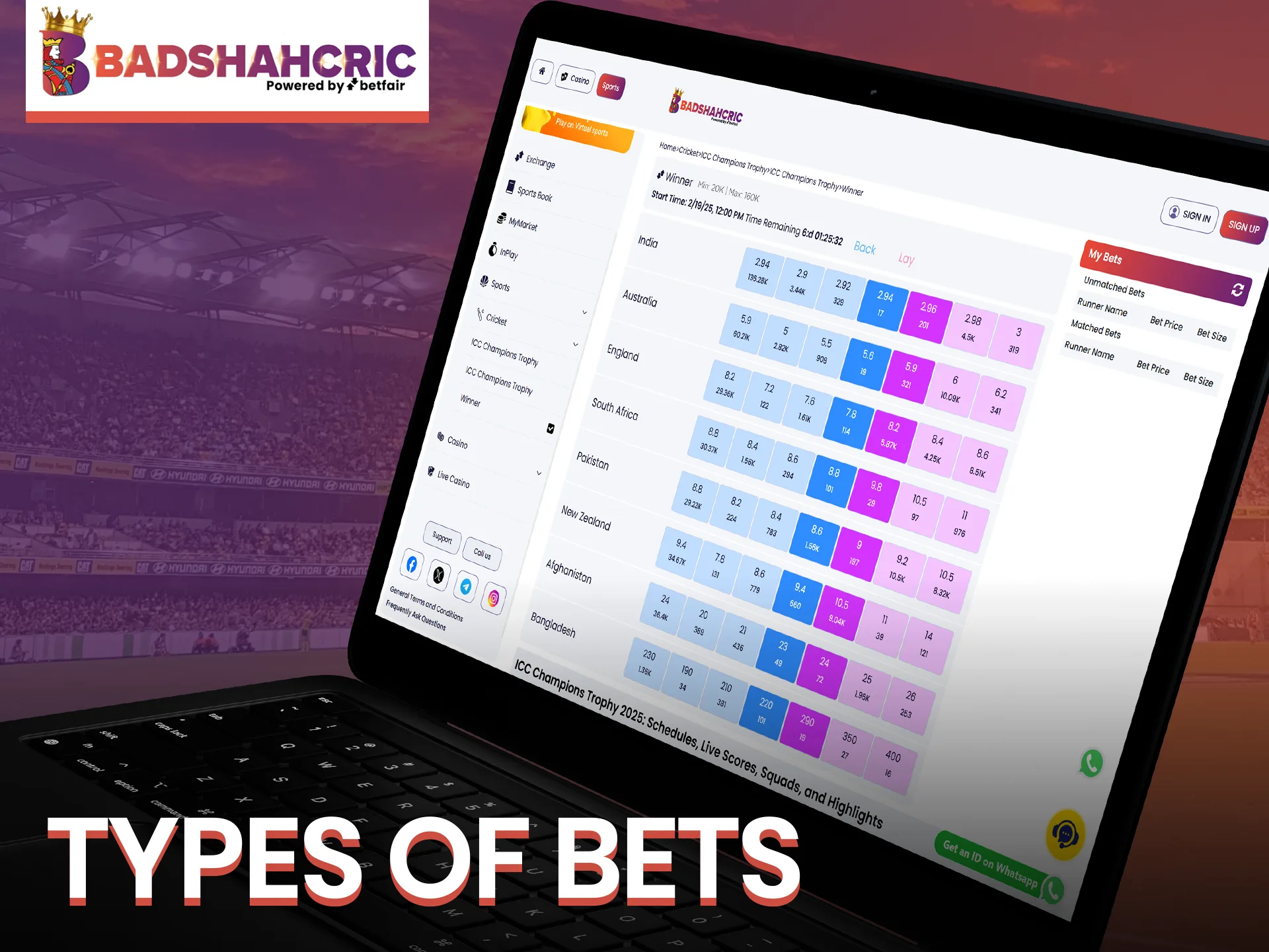 Explore the betting options available at Badshahcric.