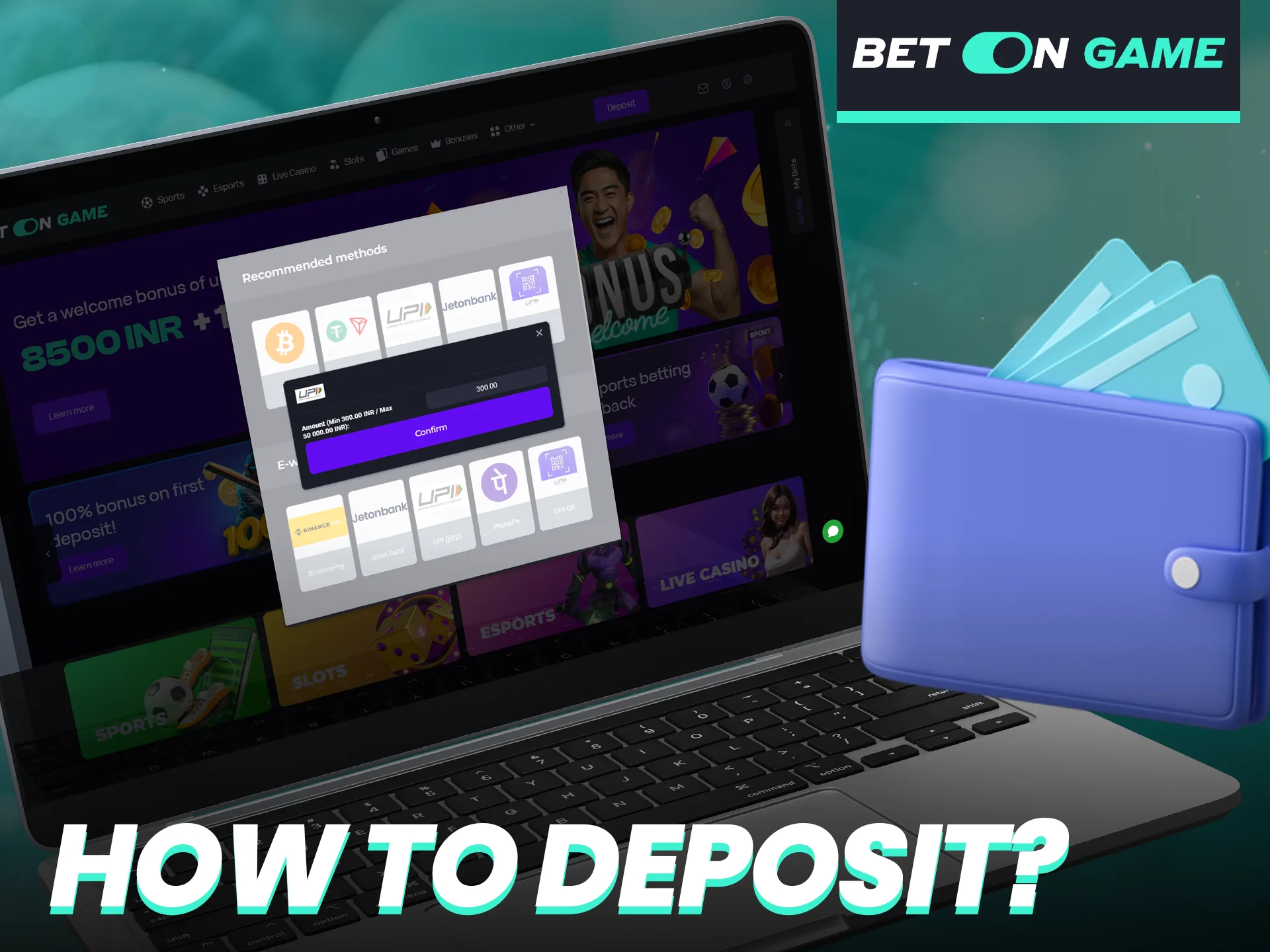 Open the deposit section to fund your BetOnGame account.