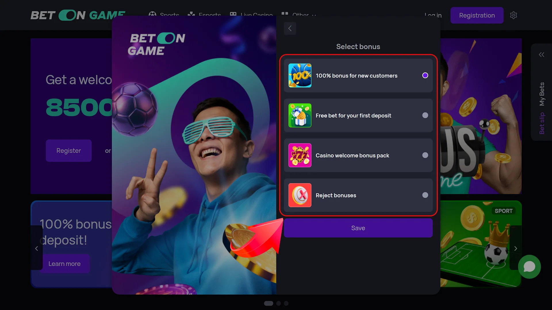 Don't forget to choose for the BetOnGame welcome bonus.