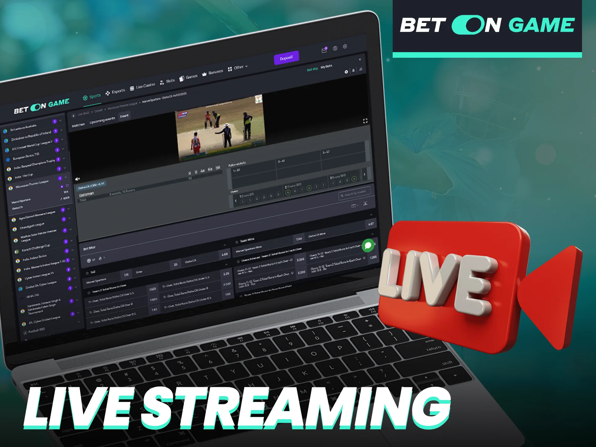 Place your bets in real time by watching live streaming at BetOnGame.