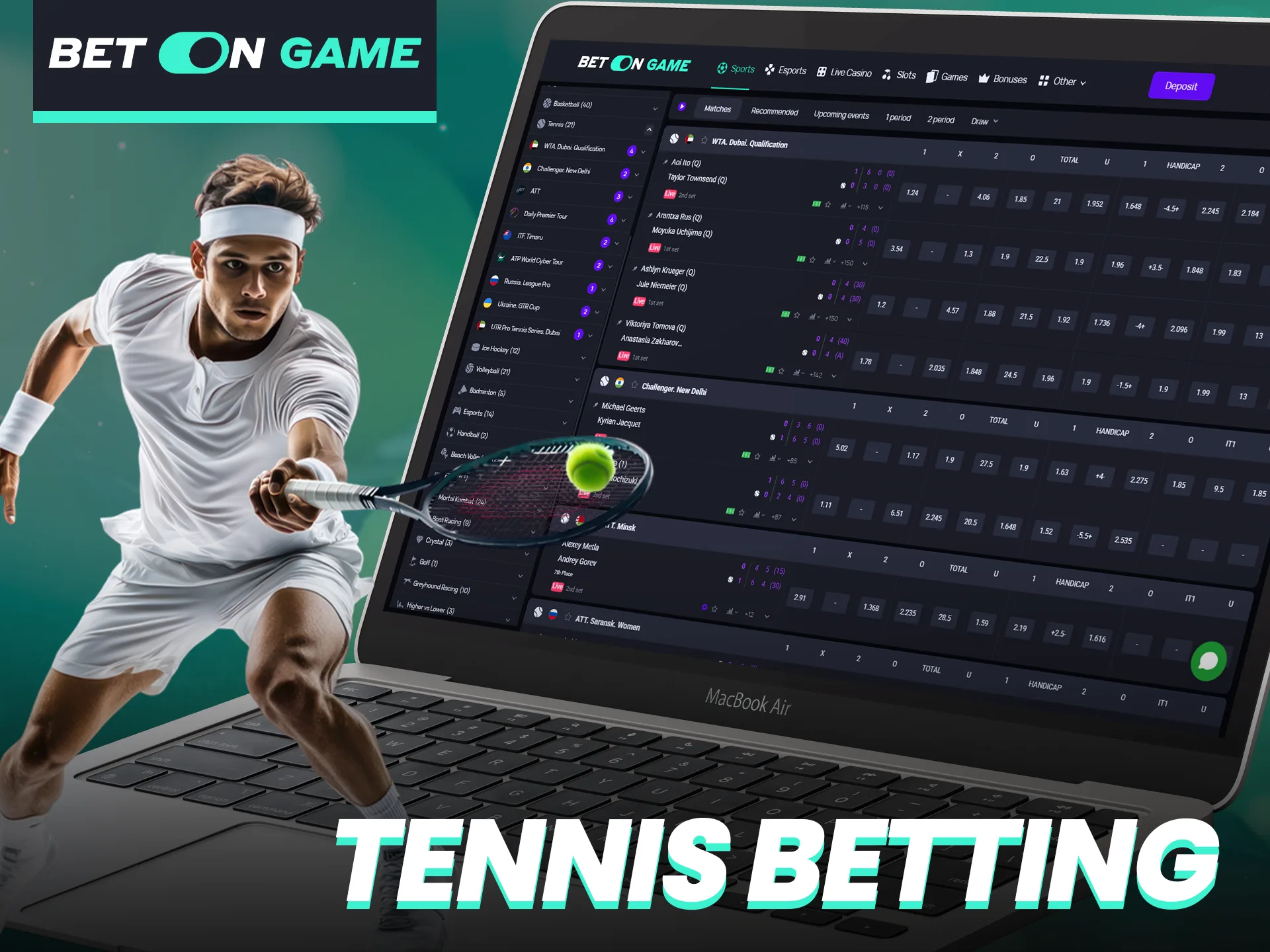 Watch as your favorite tennis player brings you a win at BetOnGame.