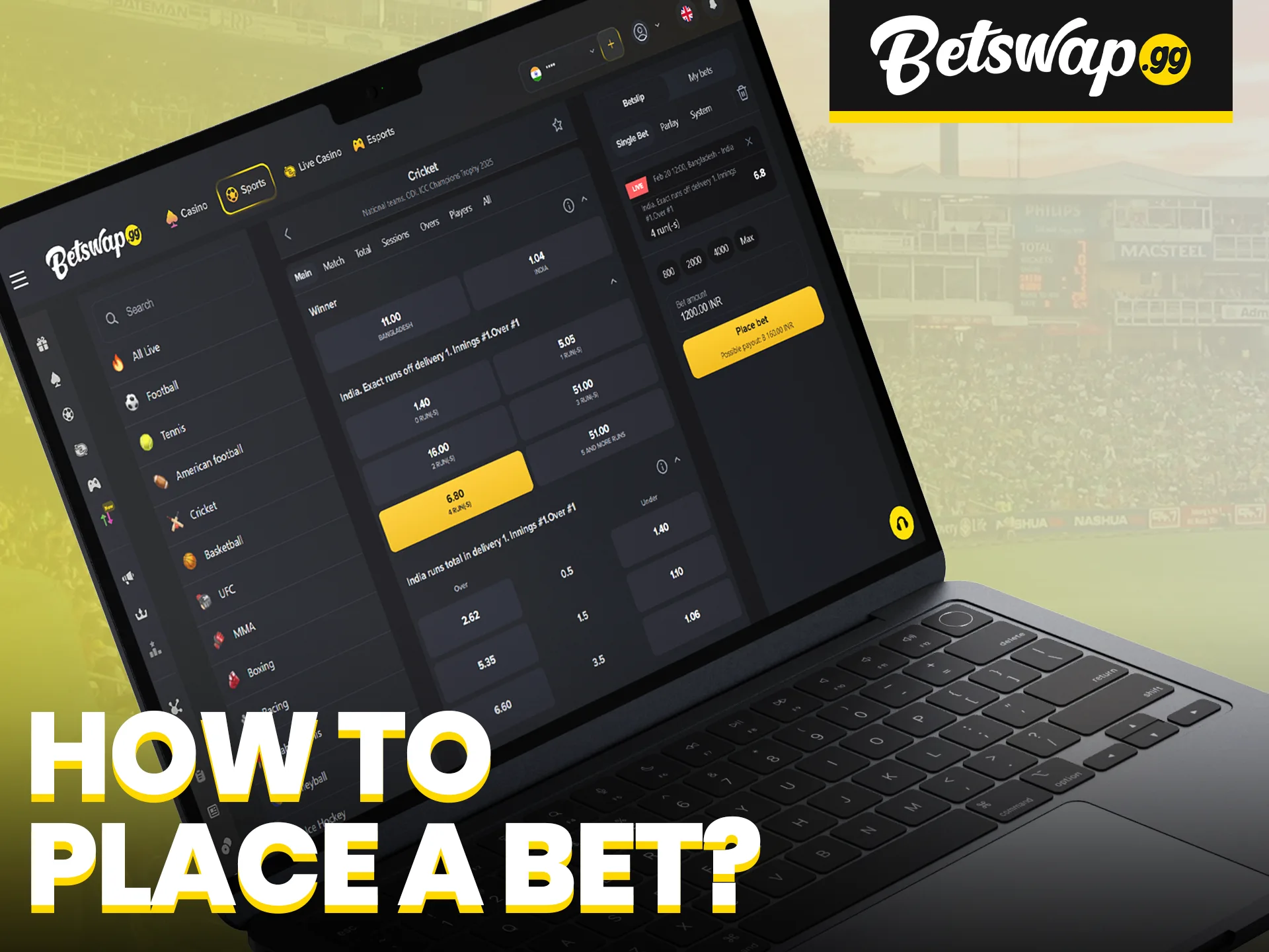 Choose what you want to bet on at Betswap, enter the amount and wait for the match to finish.