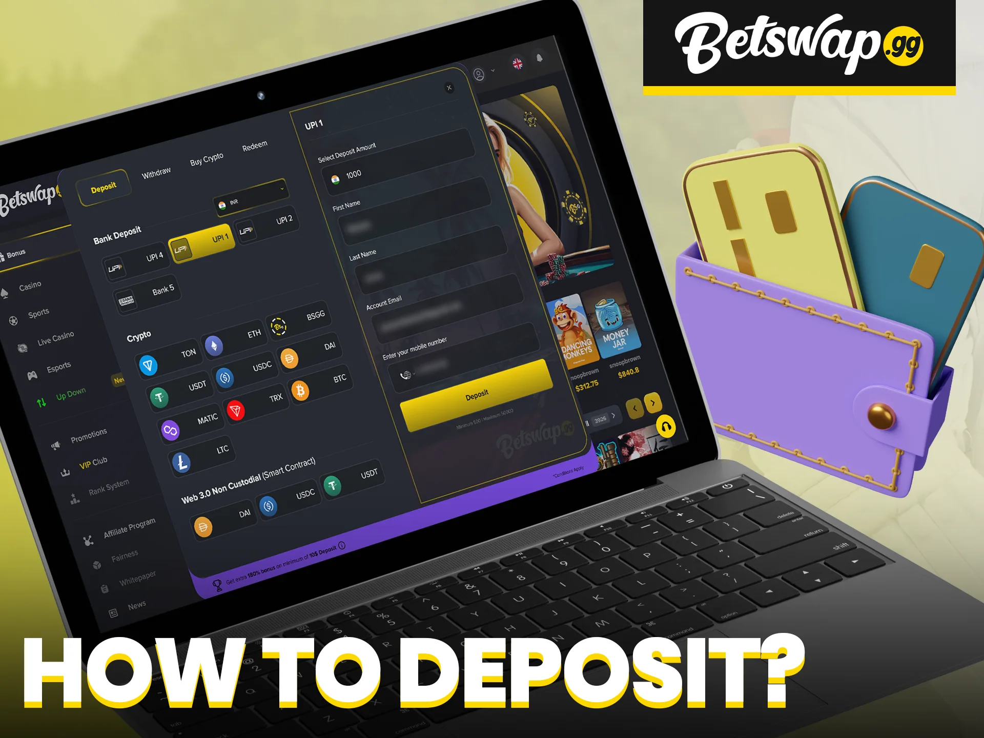 There are a large number of deposit methods available at Betswap.