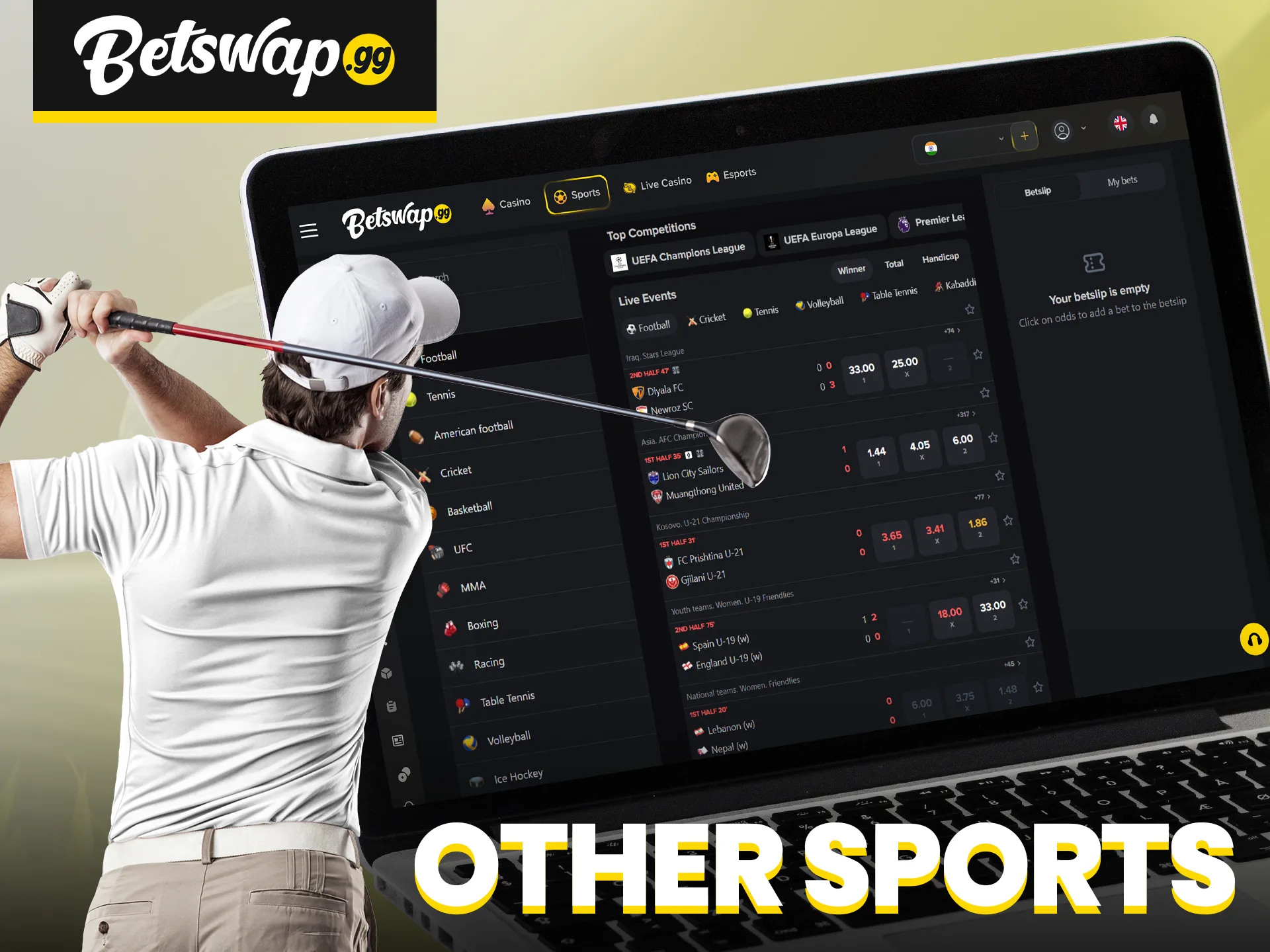 Betswap has a large sportsbook for betting.