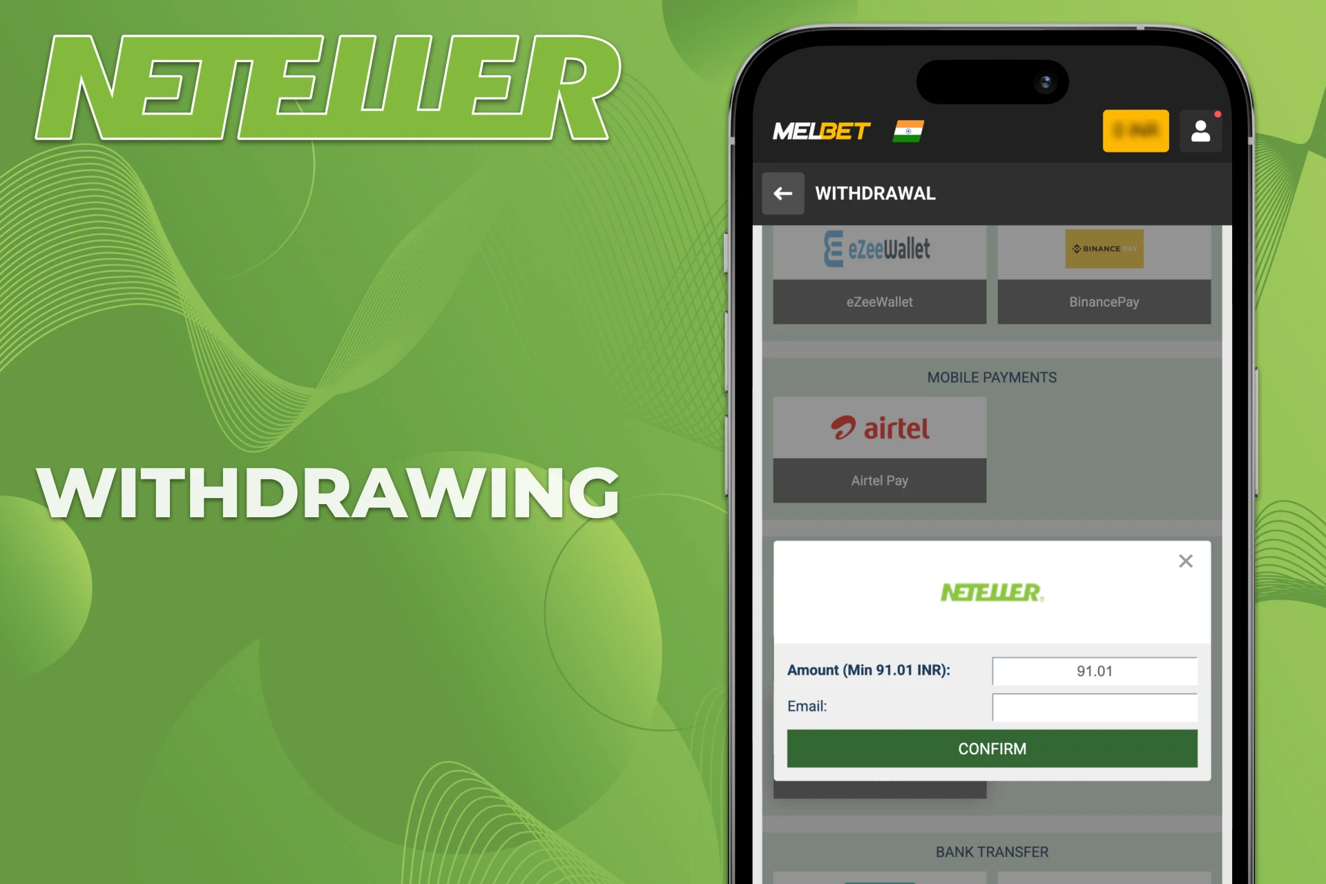 Withdrawing winnings to Neteller is a simple process.