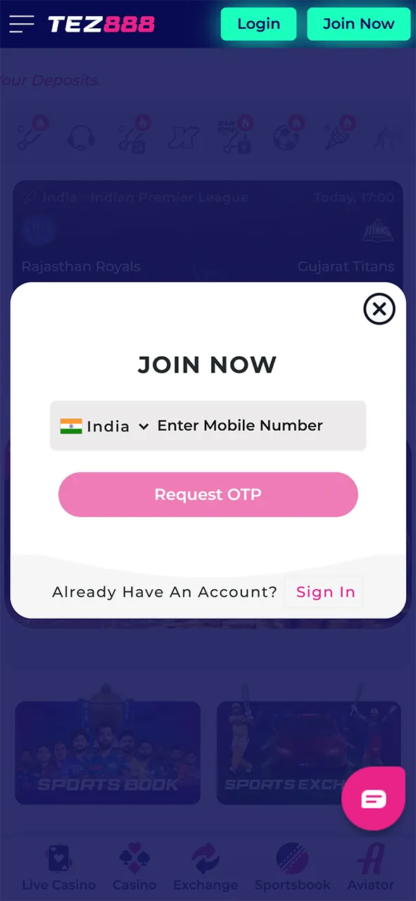 Sign up for Tez888.