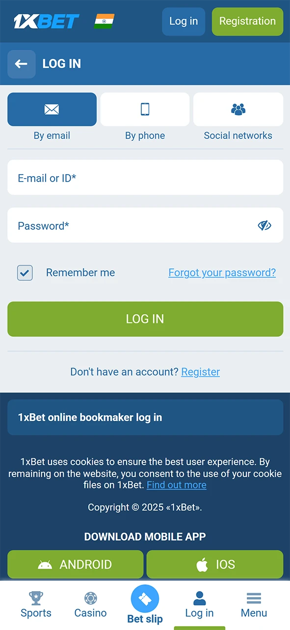 Log in to your account in the 1xBet app.