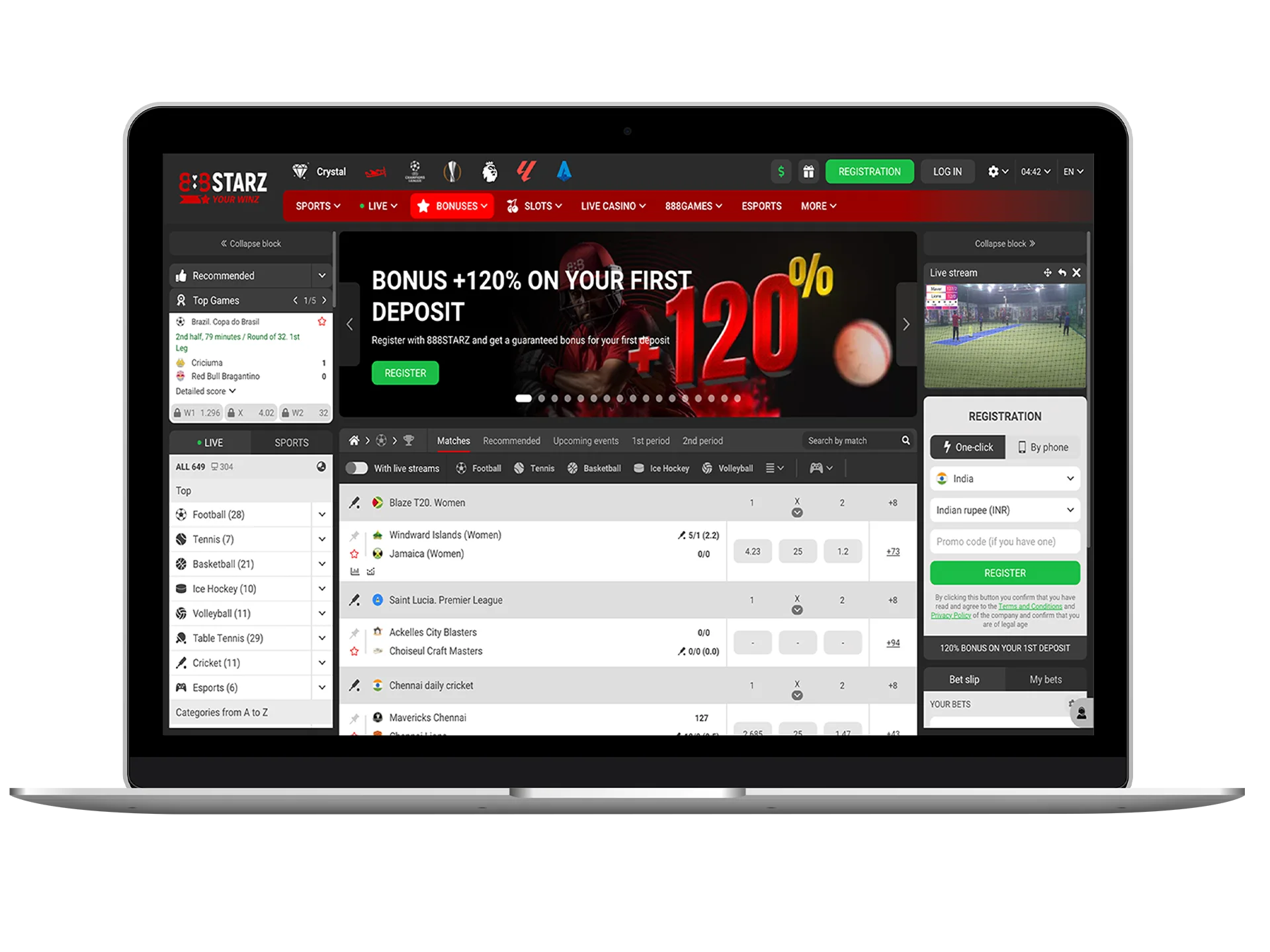Sign up at 888Starz and bet on cricket leagues from around the world.