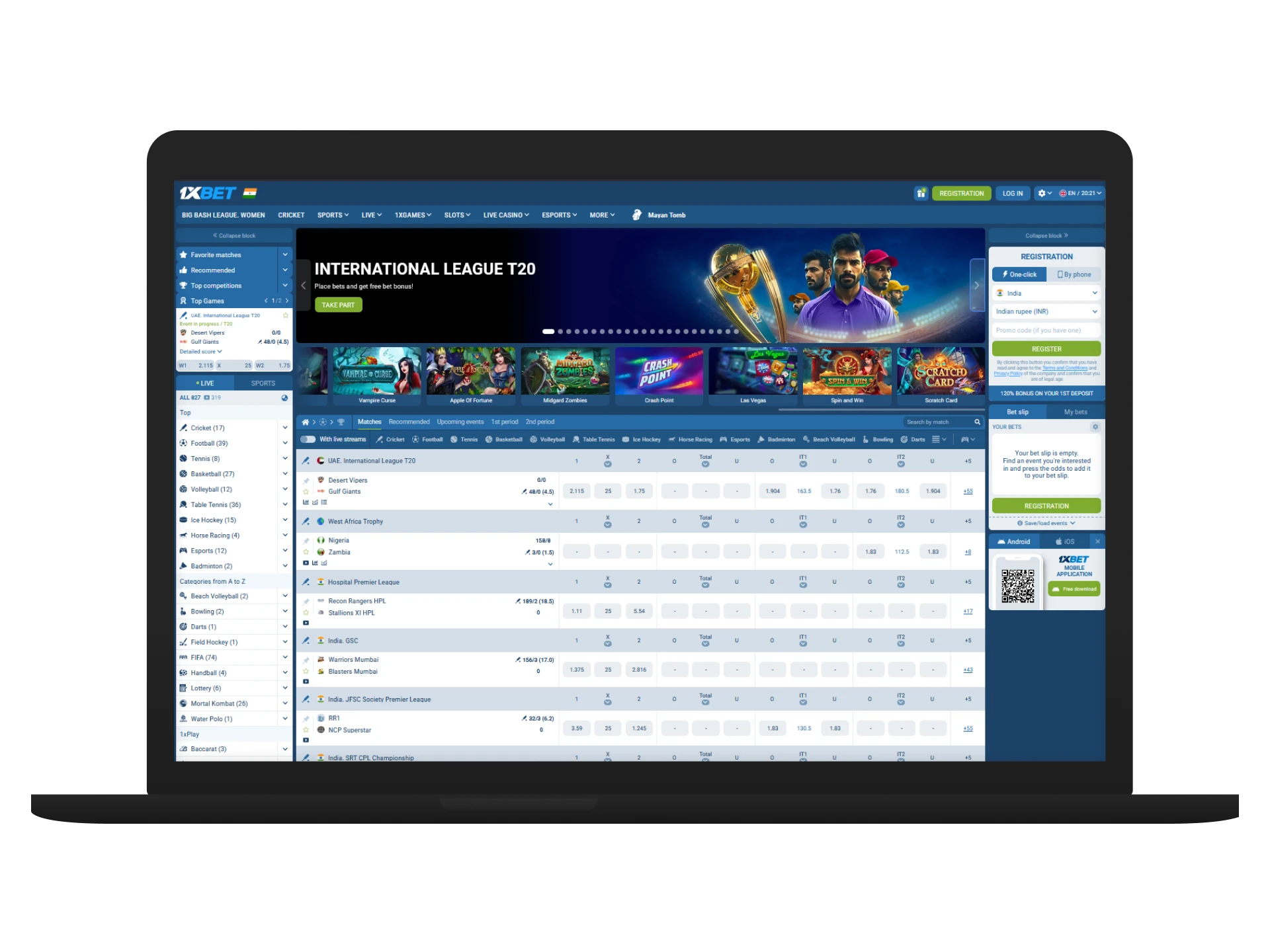 1xbet features all the top cricket leagues and tournaments, giving every user plenty of betting options.