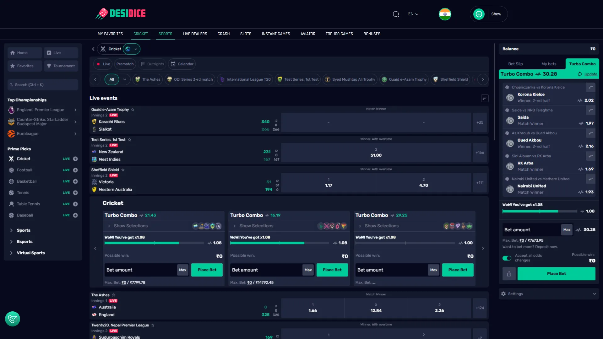 Place your cricket wagers using the Desidice Cricket betting section.
