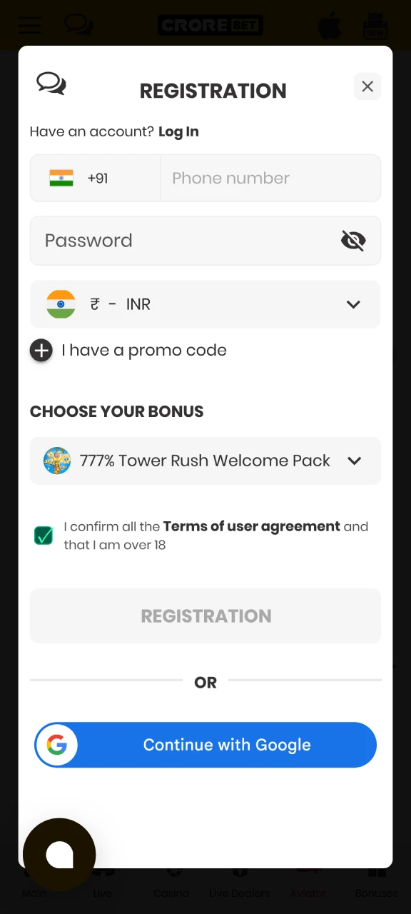 Complete the registration process on the Crorebet App to join.