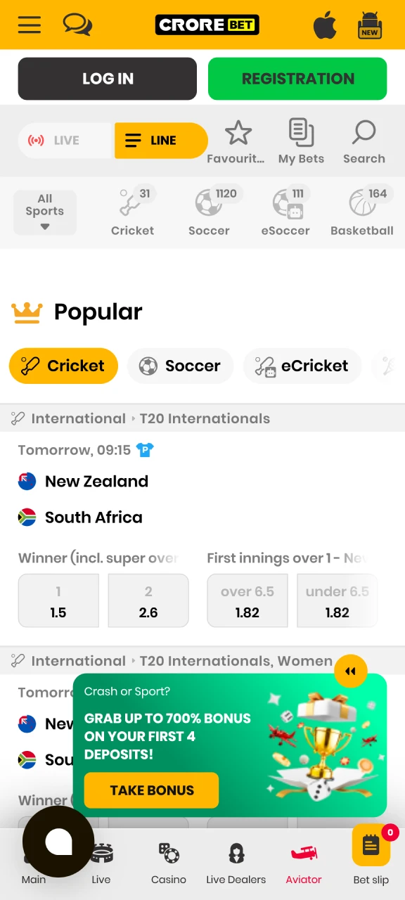 Navigate the sports section in the Crorebet App for live wagering.